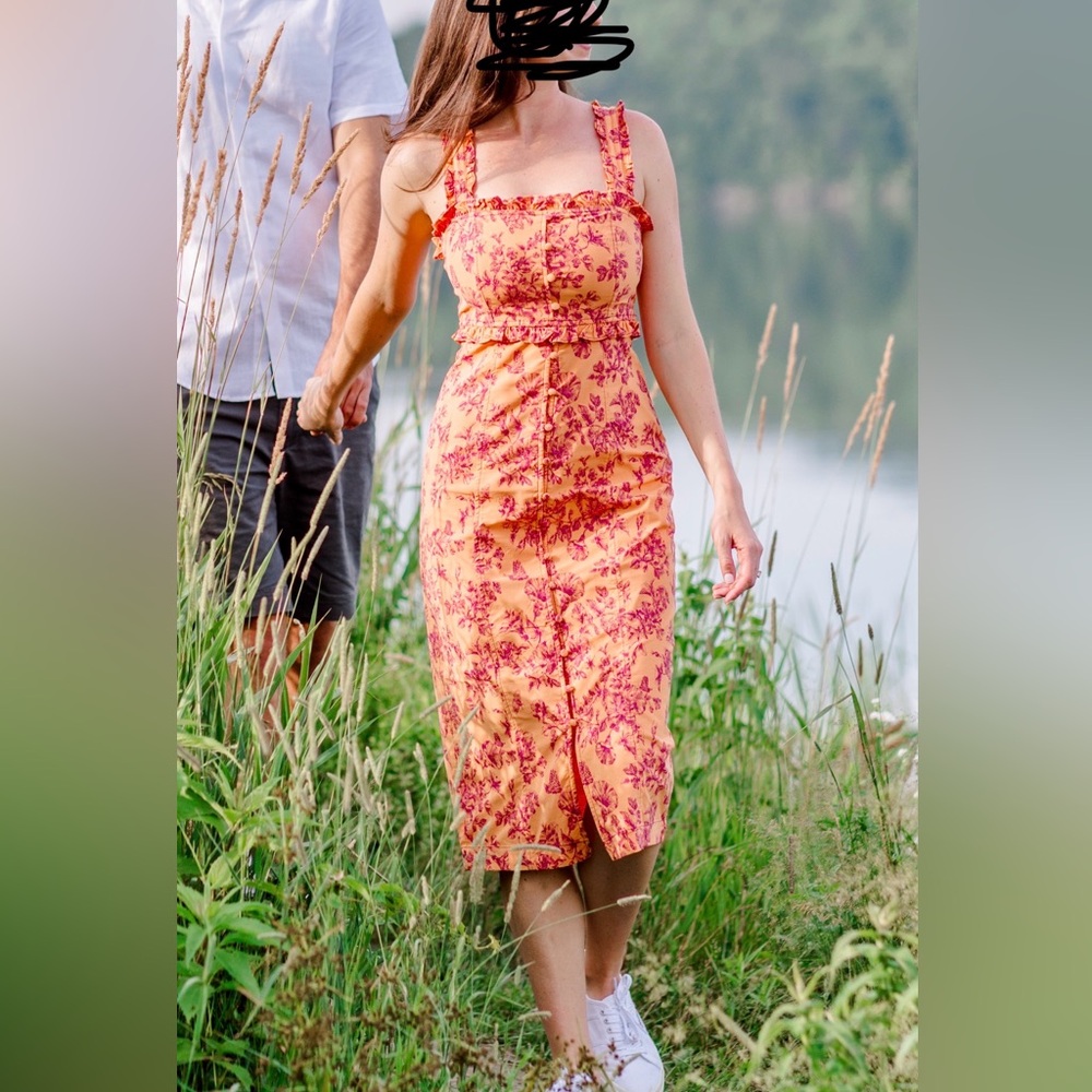 Anthropologie Orange and Purple Floral Midi Dress
